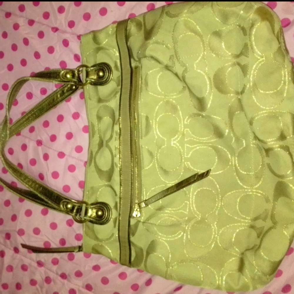 Tan and gold Coach purse.